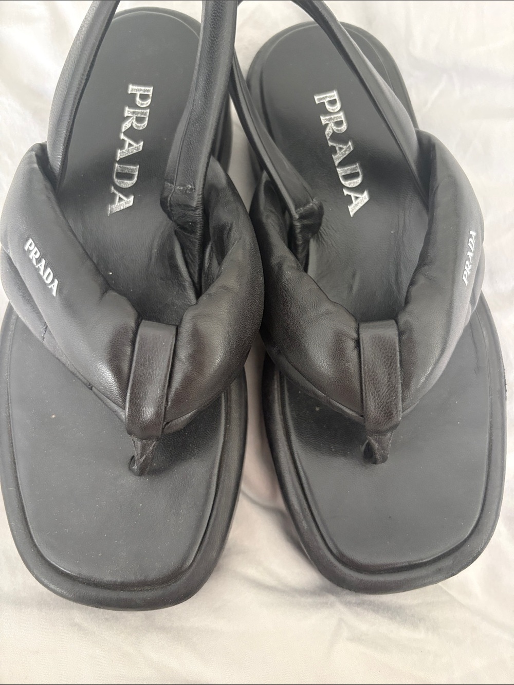 Prada Black Leather Padded Thong Sandals
